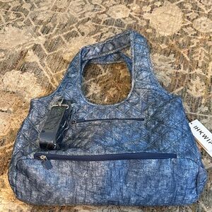 Quilted Denim-Effect Blue Tote with Removable Strap